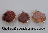 NGP2520 40mm - 45mm carved flower agate gemstone pendants