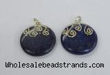 NGP2622 40mm flat round lapis lazuli gemstone pendants wholesale