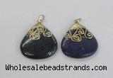 NGP2624 40*45mm flat teardrop lapis lazuli gemstone pendants wholesale