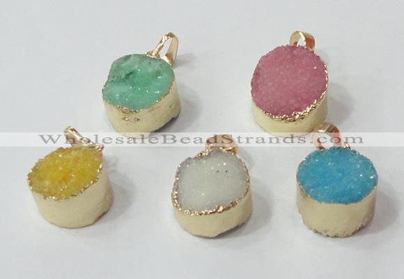 NGP2671 14mm - 15mm coin druzy quartz gemstone pendants