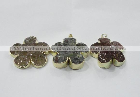 NGP2852 42*45mm - 50*52mm flower agate gemstone pendants