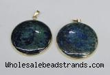 NGP2930 40*42mm flat round chrysocolla gemstone pendants