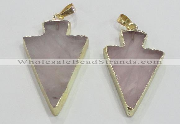 NGP3038 20*35mm – 25*40mm arrowhead rose quartz pendants