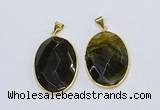 NGP3293 33*45mm faceted oval agate gemstone pendants wholesale