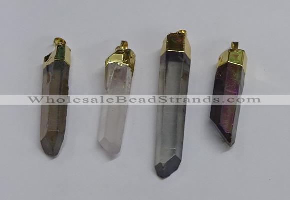 NGP3405 10*45mm - 12*55mm sticks plated quartz pendants wholesale