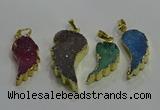 NGP3436 15*25mm - 18*35mm wing-shaped druzy agate gemstone pendants