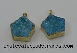 NGP4115 28*28mm - 30*30mm pentagon druzy quartz pendants wholesale