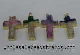 NGP4182 30*48mm - 32*50mm cross druzy quartz pendants wholesale