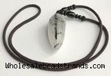 NGP5582 Black rutilated quartz teardrop pendant with nylon cord necklace