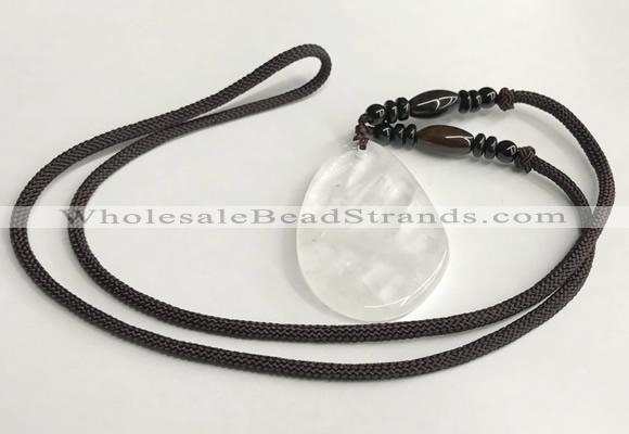 NGP5590 White crystal freeform pendant with nylon cord necklace