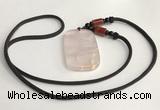 NGP5594 Rose quartz rectangle pendant with nylon cord necklace