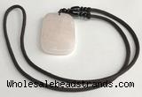 NGP5595 Rose quartz rectangle pendant with nylon cord necklace