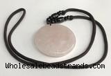 NGP5598 Rose quartz oval pendant with nylon cord necklace