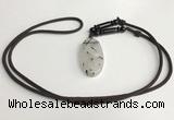 NGP5601 Black rutilated quartz oval pendant with nylon cord necklace