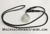 NGP5603 Black rutilated quartz teardrop pendant with nylon cord necklace