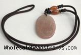 NGP5608 Strawberry quartz oval pendant with nylon cord necklace