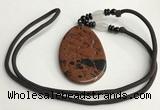 NGP5618 Mahogany obsidian flat teardrop pendant with nylon cord necklace