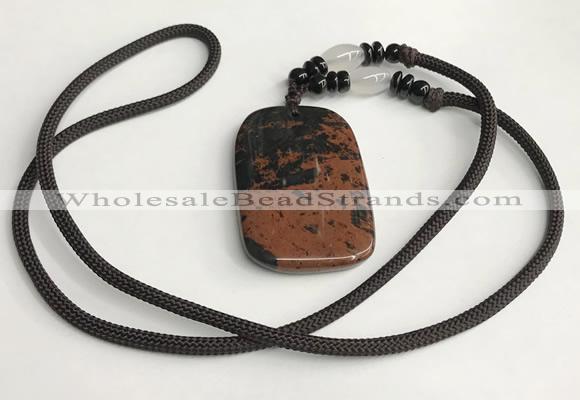 NGP5621 Mahogany obsidian rectangle pendant with nylon cord necklace