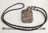 NGP5625 Rhodonite rectangle pendant with nylon cord necklace