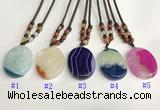 NGP5646 Agate oval pendant with nylon cord necklace