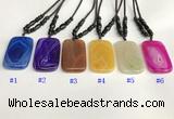 NGP5647 Agate rectangle pendant with nylon cord necklace