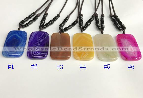 NGP5647 Agate rectangle pendant with nylon cord necklace