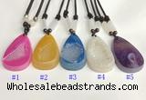 NGP5650 Agate flat teardrop pendant with nylon cord necklace