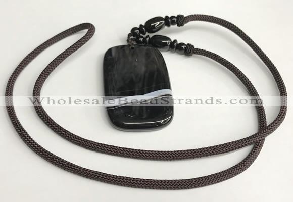 NGP5678 Agate rectangle pendant with nylon cord necklace