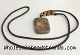 NGP5691 Rainforest agate rectangle pendant with nylon cord necklace