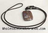 NGP5696 Agate rectangle pendant with nylon cord necklace