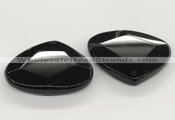 NGP5789 43*53mm faceted flat teardrop black agate pendants