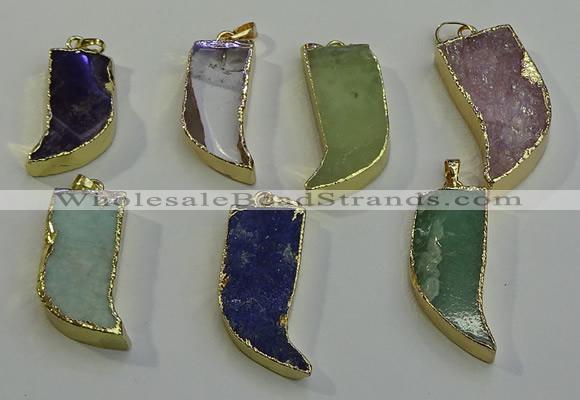 NGP6060 15*40mm - 18*45mm horn mixed gemstone pendants