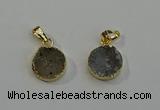 NGP6076 14mm - 15mm flat round druzy agate pendants