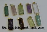 NGP6212 14*30mm - 15*38mm faceted rectangle mixed gemstone pendants