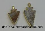 NGP6280 22*35mm - 24*45mm arrowhead druzy agate pendants