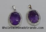 NGP6354 25*30mm oval amethyst gemstone pendants wholesale