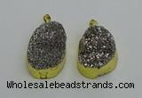 NGP6373 25*35mm - 26*40mm freeform plated druzy agate pendants