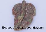 NGP639 5pcs 5*38*52mm leaf Chinese unakite gemstone pendants