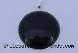 NGP651 5pcs 6*33mm flat round black obsidian with brass gemstone pendants