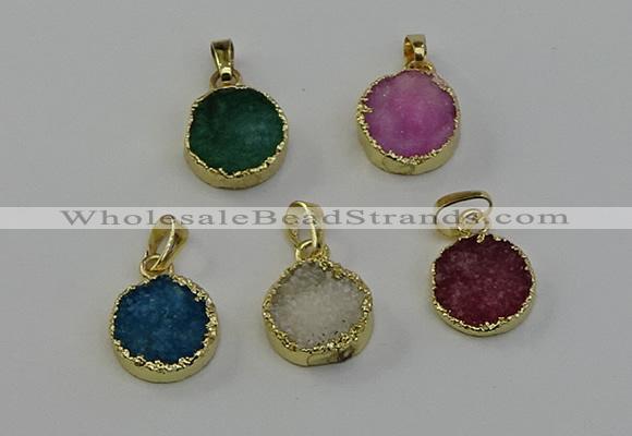 NGP6526 15mm - 16mm coin druzy agate pendants wholesale