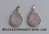 NGP6607 22*30mm faceted teardrop rose quartz gemstone pendants