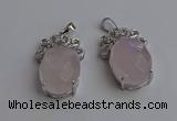 NGP6629 18*25mm faceted oval rose quartz gemstone pendants