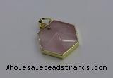 NGP6801 24*25mm hexagon rose quartz gemstone pendants wholesale