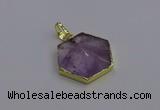 NGP6805 24*25mm hexagon light amethyst gemstone pendants wholesale