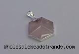 NGP6821 24*25mm hexagon rose quartz gemstone pendants wholesale