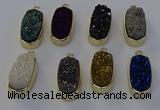 NGP6915 10*22mm - 12*25mm freeform plated druzy quartz pendants