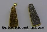 NGP6932 10*30mm - 12*35mm trapezoid plated druzy quartz pendants