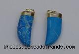 NGP7026 12*35mm - 14*40mm horn white howlite turquoise pendants