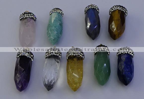 NGP7075 12*30mm - 15*35mm faceted bullet mixed gemstone pendants