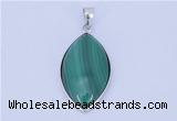 NGP711 15*28mm marquise natural malachite with sterling silver pendant